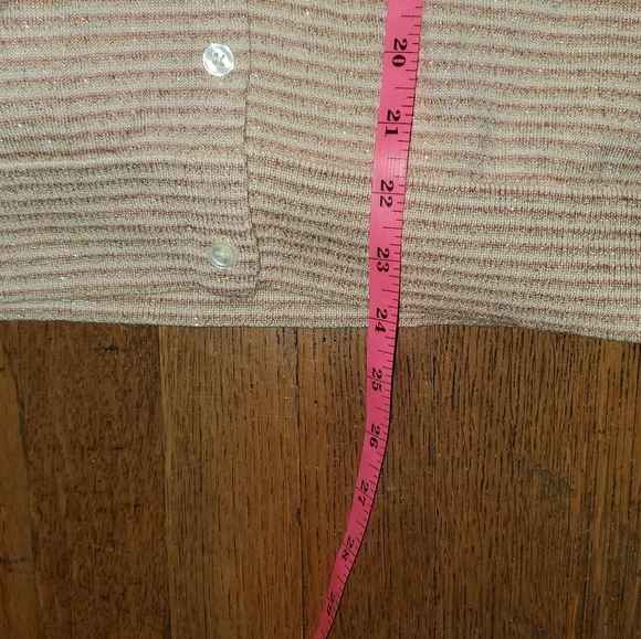 LOFT Peach Striped Shimmer Button Up Cardigan - Picture 10 of 11